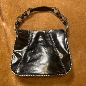 Vintage 90s 2000s Prague Black and snakeskin effect leather shoulder bag